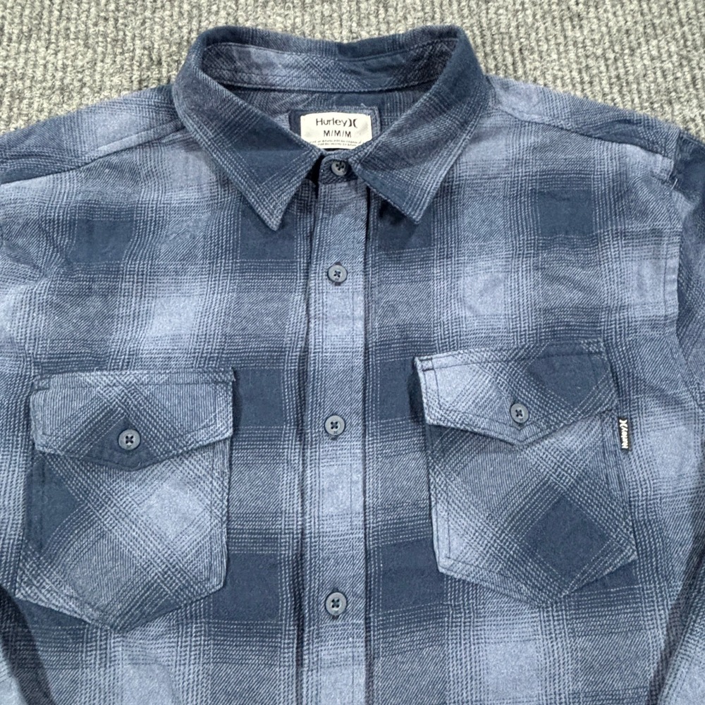 Hurley Button Down Shirt Mens Medium Blue Plaid Long Sleeve Flannel